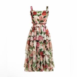 Dolce & Gabbana Rose Print Midi Dress NWT